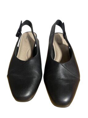 Clarks Juliet Pull Closed Toe Slingback Pumps Black Leather Low Heel Womens 9.5W